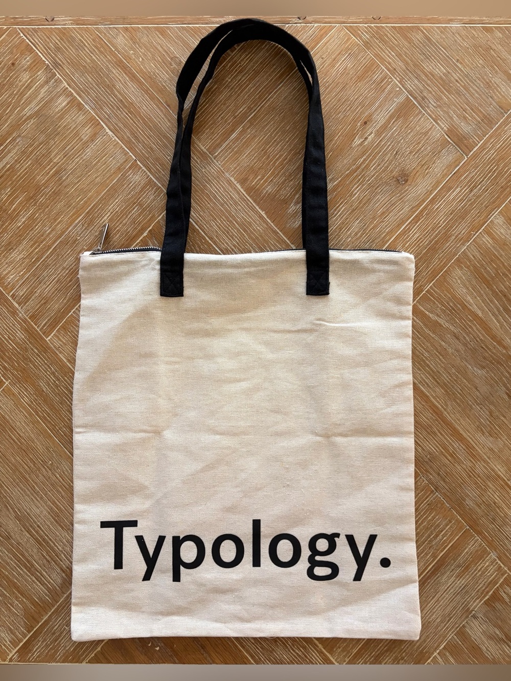 Typology Cream/Black Zippered Tote Bag